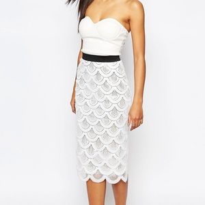 Rare London 2 in 1 Sequin Midi Dress With Scalloped Hem Strapless